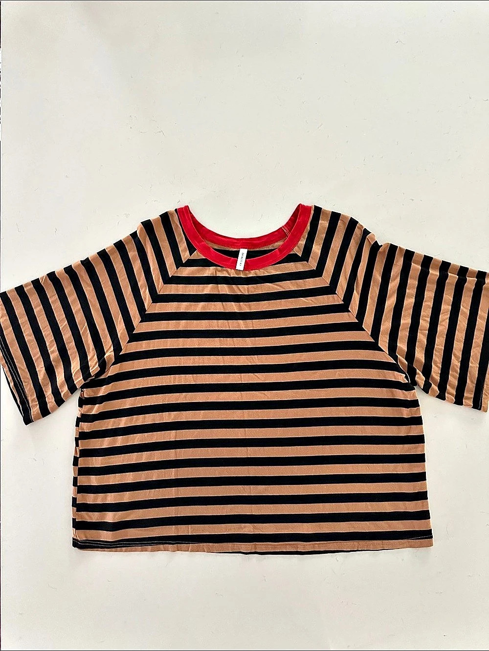 DOKOTOO Striped Short Sleeve Top in Brown & Black Size XL